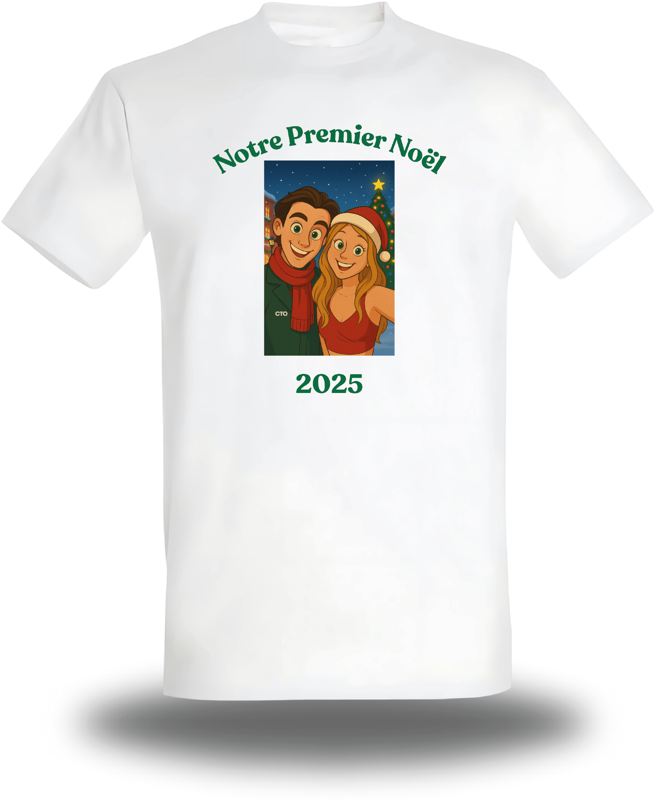Camiseta blanca «Navidad», diseño de amor y pareja